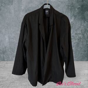 Gap Women's Blazer Jacket M Black Open Front Pockets Lightweight Linen Blend